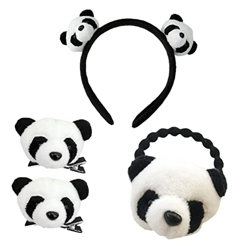 LIFKOME 4 Stück Panda Haarschmuck Set Tier Stirnband Panda Stirnband Cartoon Stirnband Set Haarklammer Cartoon Haarband Set Krone Haarnadel Tiara Plüsch Erröten Weiß Mädchen Herz von LIFKOME