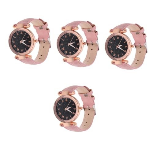 LIFKOME 4stücke Damen Lederarmband Uhr Mit Römischem Ziffernblatt Eleganter -Armbanduhr Rosa Verstellbare Damenuhr Für Alltag Und Büro Modisches Accessoire Für Und Mädchen von LIFKOME