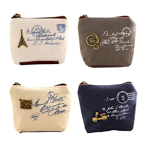 LIFKOME 4stücke Münzbörse Aus Canvas-Stoff Mini Geldbörse Mit Reißverschluss Passend Für Kleingeld Münzen Und Schlüssel Leicht Und Tragbar Für Damen Und Mädchen von LIFKOME