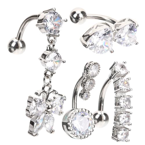 LIFKOME 4 Stück Teiliges Bauchnabelpiercing aus Chirurgenstahl Verschiedene Designs mit Cz Kristallen und Schmetterlingsmotiv Komfortabel Langlebig Modischer Körperschmuck für Damen von LIFKOME