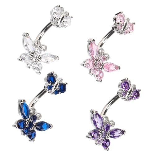 LIFKOME 4 Stück Teiliges Bauchnabelpiercing mit Schmetterlingsdesign Nabelringe mit Funkelnden Zirkonia Hautfreundlich Rostfrei Bequemer Sitz Modischer Körperschmuck für Damen Alltag und LIFKOME 4 Stück Teiliges Bauchnabelpiercing mit Schmetterlingsdesign Nabelringe mit Funkelnden Zirkonia Hautfreundlich Rostfrei Bequemer Sitz Modischer Körperschmuck für Damen Alltag und von LIFKOME