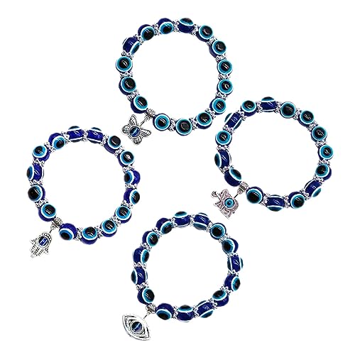 LIFKOME 4 Stück Teiliges Evil Eye Armband mit Hand Schmetterling und Blauen Perlen für Frauen Handgemachter Schmuck für Handgelenke für zu Besonderen Anlässen von LIFKOME