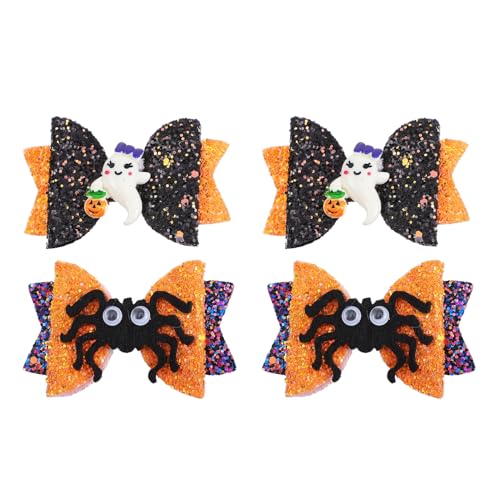 LIFKOME 4 Stück Teiliges Haarspangen Halloween Motiv mit Schleife Cartoon Haarklammern aus Glattem Material Schonend und Bequem für Mädchen Einfache Handhabung für Lockeres Haar von LIFKOME