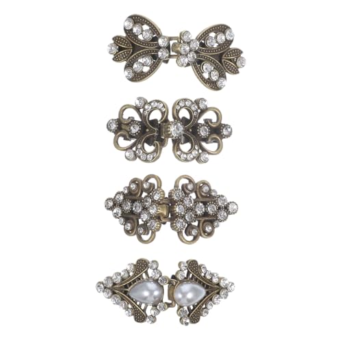 LIFKOME 4 Stück Teiliges Vintage Cardigan Clips aus Legierung mit Strass Elegante Kragen Schalspangen für Damen Vielseitige Broschen zur Kleidungdekoration und Pulloverfixierung von LIFKOME