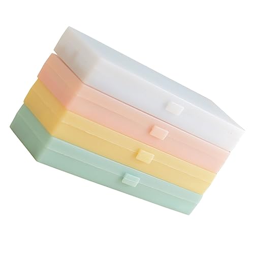 LIFKOME 4 Stück Transparente Frosted Stiftebox aus Robustem PP Kunststoff in Weiß Grün Gelb Praktische Federmappe für Schüler Wasserfest Schmutzabweisend Einfach zu Öffnen und Schließen von LIFKOME