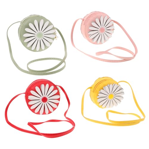 LIFKOME 4 Stück Umhängetasche mit Niedlichem Blumen-Motiv Kleine Pu-Schultertasche für Mädchen und Kleinkinder Leicht Robust Sicherer Reißverschluss für Reisen und Alltag von LIFKOME