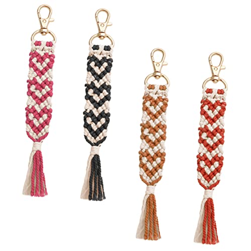 LIFKOME 4 Stück Handgewebter Makramee-schlüsselanhänger Taschendekor Anhänger Baumwollseil Metallverschluss DIY-quastenanhänger von LIFKOME
