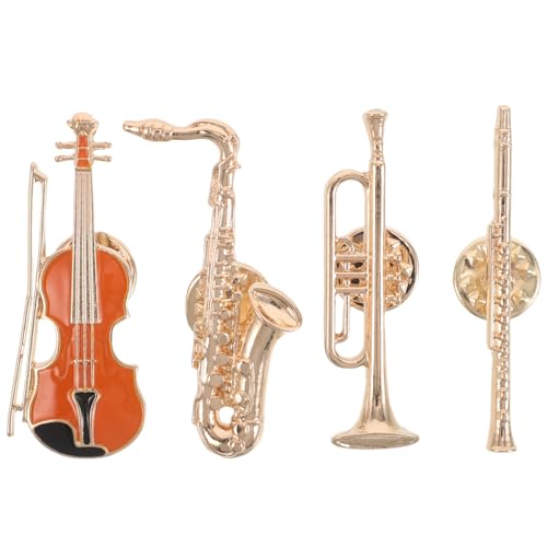LIFKOME 4 stücke Musikinstrument Brosche Pins Retro Goldene Gitarre Saxophon Trompete Flöte Abzeichen Für Jazz-Enthusiasten Und Orchester Fans von LIFKOME