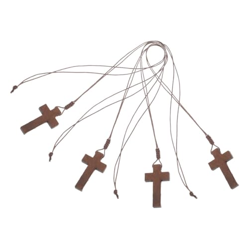 LIFKOME 4-teilige Holzkreuz-Halskette: Retro-Halskette mit Kruzifix-Anhänger und verstellbarer Kordel – für Männer und Frauen, und Fahrzeugdekorationszubehör von LIFKOME