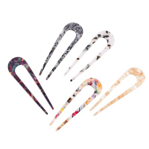 LIFKOME 5 Stück Elegante U förmige Haarnadeln aus Hochwertigem Acetat Einfache Handhabung Stilvolle Vintage haarspangen für Damen und Mädchen Geeignet für Alltag Party und Zufällige Farbe von LIFKOME