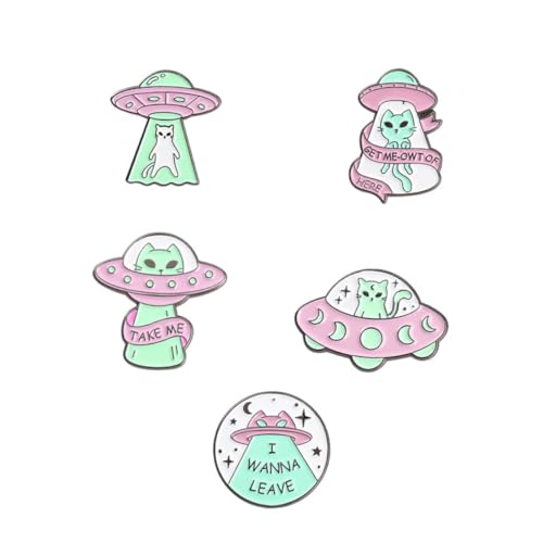 LIFKOME 5 Stück Raumschiff Corsage schöe bescherung schöbe bescherung brooch pin Weltraumkatzenabzeichen brosche pin kleider Cartoon-Brosche Knopfnadel für Jeans UFO-Anstecknadel Legierung von LIFKOME