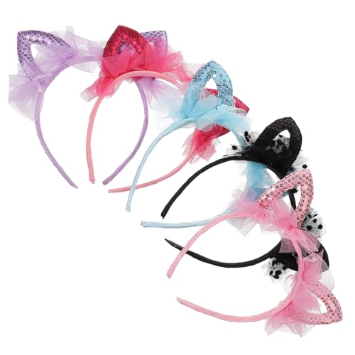 LIFKOME 5 Stück Teiliges Katzenohren Haarband für Mädchen Spitzen design mit Glitzer pailletten Vielseitig für Party Geburtstag Halloween Festliche Anlässe Bequem und Zufällige Farbe von LIFKOME
