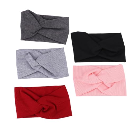 LIFKOME 5 Stück Teiliges Stirnband Elastisch Kreuzförmig Haarband Modisch Einfarbig Headwrap für Mädchen Schwarz Dunkelgrau Hellgrau Weinrot von LIFKOME