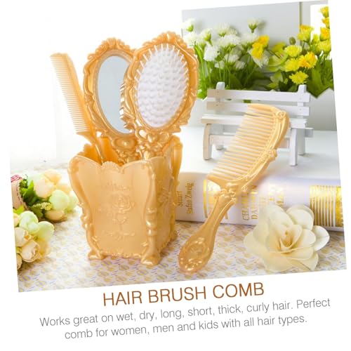 LIFKOME 5 Stück Vintage Haarkamm Bürsten set mit Flexiblem Entwirrungsbürste Haarkamm halter und Kosmetikspiegel für Mädchen Make up liebhaber für Schminktisch und Schreibtischorganizer von LIFKOME