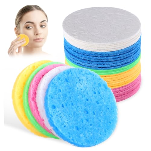 LIFKOME 50 Stück Gesichtsreinigungspads Rund Wiederverwendbar Sanftes Make up Entferner Schwämme für Hauttypen Tragbar und Multifunktional zur Porentiefen Reinigung von LIFKOME