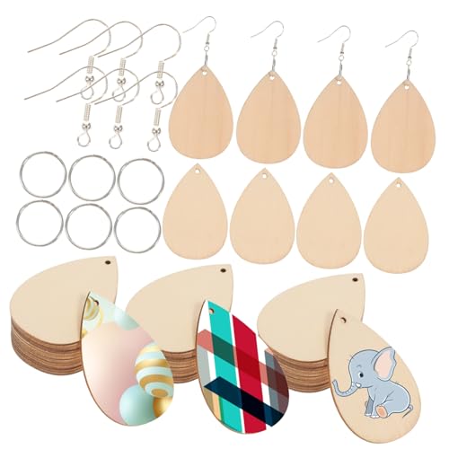 LIFKOME 50 Stück Teiliges Tropfenförmige Blanko Anhänger Ohrhänger Rohlinge für Schmuckherstellung DIY mit Natürlichem Hautfreundlichem Material zum Bemalen und Basteln von LIFKOME