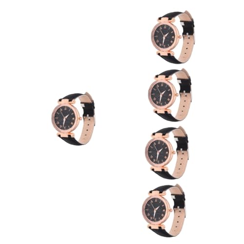 LIFKOME 5St Quarz Damenuhren damenarmbanduhren Presents for Women Damenmodeuhr mit Lederarmband Damengürteluhr Männer schauen zu Frauen beobachten Modeuhr für Mädchen Edelstahl Black von LIFKOME