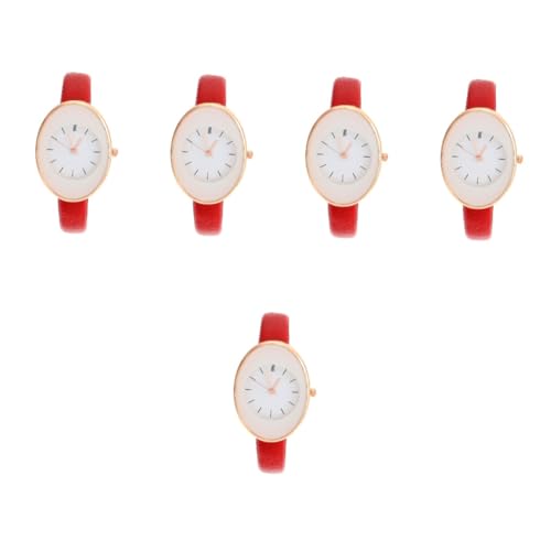 LIFKOME 5stücke Stylische Damen Armbanduhr Kunstleder Kreative Quarzuhr Mit Präziser Zeitmessung Für Und Alltag Elegantem Rot von LIFKOME