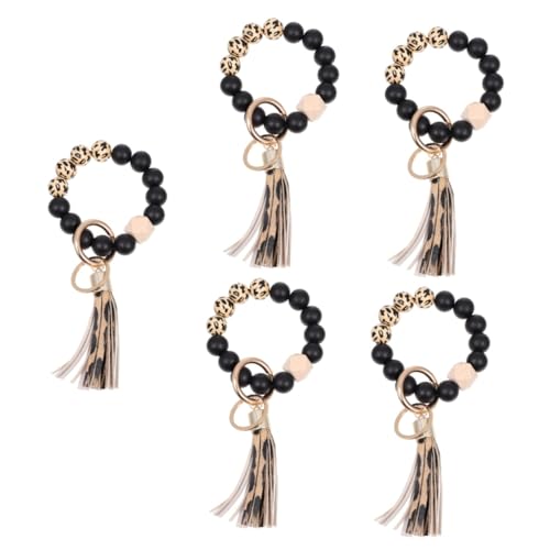 LIFKOME 5stücke Stylisches Armband Schlüsselanhänger Aus Silikon Mit Quaste Und Holzperlen Schlüsselring Mit Leopardenmuster Für Schlüsselorganisation Und Dekoration von LIFKOME