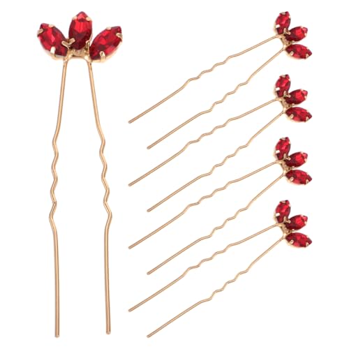 LIFKOME 5stücke Rote Strass U-förmige Haarnadeln Elegante Hochzeits-haaraccessoires Für Damen Und Mädchen Funkelnde Haarspangen Für Festlichkeiten Und Partys Vielseitig Einsetzbar Für Verschiedene von LIFKOME