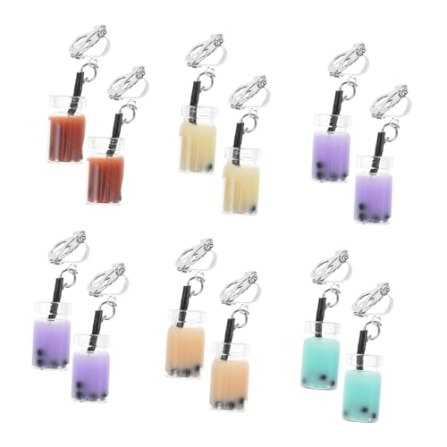 LIFKOME 6 Paare Ohrclips Damen Kreative Perlentropfen Ohrringe Milchtee Design Bunte Cartoon Ohrhänger Modische Schmucksets Ohne Durchbohren Wiederverwendbar von LIFKOME