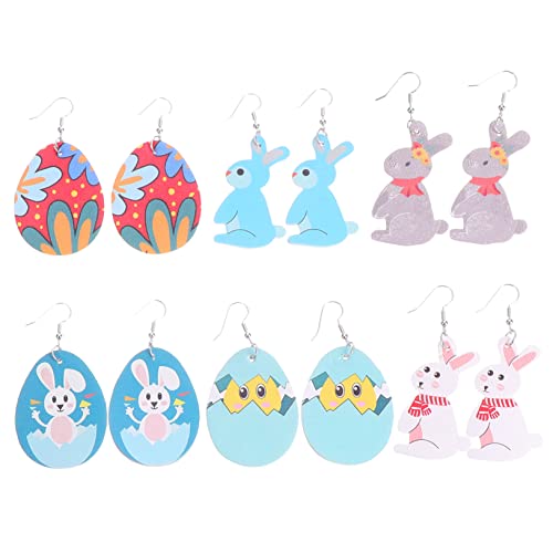 LIFKOME 6 Paare Ostereier Kaninchen Ohrringe Kreative Lederohrringe im Festdesign für Damen für Ostern und Festliche Anlässe von LIFKOME