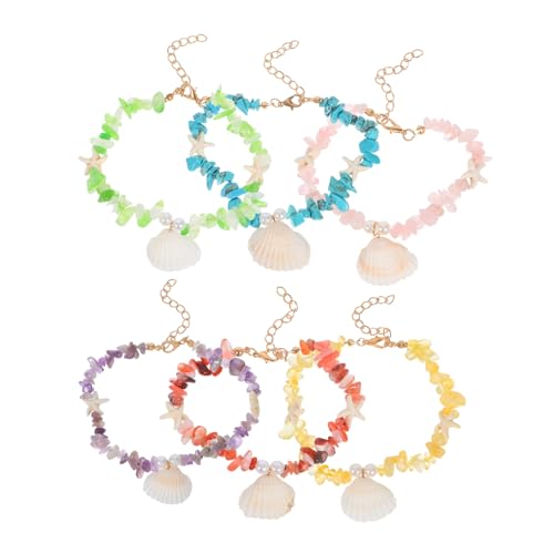 LIFKOME 6 Stück Handgemachte Boho Fußkettchen mit Muschel und Naturstein Perlen Verstellbare Strand Schmuck für Frauen und Mädchen Robust und Komfortabel für Sommer und Outdoor Abenteuer von LIFKOME
