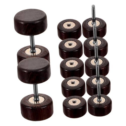 LIFKOME 6 Stück Herren Ohrstecker Holz und Edelstahl Braune Fake Gauge Ohrringe Runde Dumbbell Design Modische Stecker für Alltag und Besondere Anlässe von LIFKOME