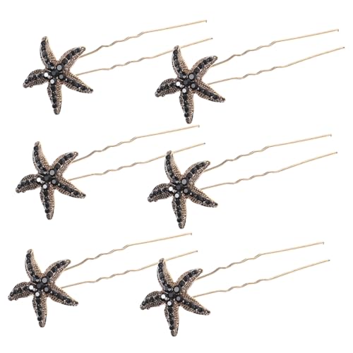LIFKOME 6 Stück Teiliges Haarnadeln mit Schwarzem Strass Seestern design Langlebige U förmige Haarspangen Brautschmuck und Haarteile für Frauen Geeignet für Hochzeit Fotoshooting und von LIFKOME