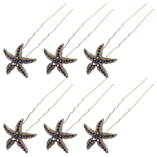 LIFKOME 6 Stück Teiliges Schwarze Strass Seestern Haarnadeln U förmige Haarklammern Brautschmuck Modischer Haarschmuck für Frauen Hochzeit Fotografie Cosplay von LIFKOME