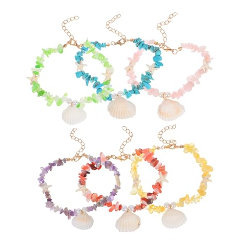 LIFKOME 6 Stück Verstellbare Boho Fußkettchen Damen mit Bunten Naturstein-perlen und Muschelanhängern Wasserdichtes Strand Schmuck Accessoire Sommerliche Urlaubsschmuck für Frauen von LIFKOME