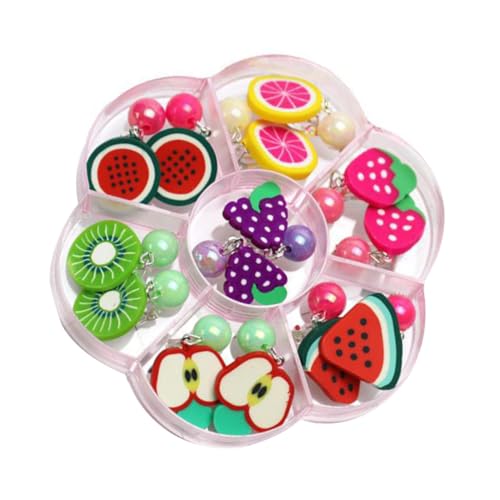 LIFKOME 7 Paare Bunte Weiche Frucht Ohrclips ohne Ohrlöcher Cartoon Ohrschmuck mit Glatter Oberfläche Bequem Tragbar Kreative Ohrclips für Mädchen und Geschenke von LIFKOME