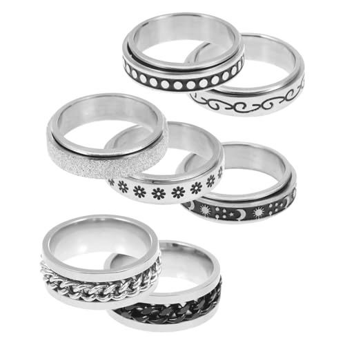 LIFKOME 7 Stück Teiliges Fidget Ring aus Rostfreiem Titanstahl Drehbare Punk Style Finger Ringe zur Stresslinderung Glänzend Glatte Oberfläche Langlebig und Hautfreundlich Modische von LIFKOME