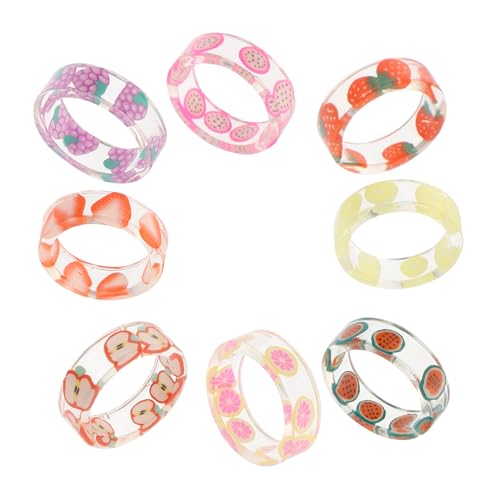 LIFKOME 8 Stück Teiliges Damen Schmuck Früchte Resin Ringe Kreative Verstellbare Sommer Accessoires für Alltag Party Banquet von LIFKOME