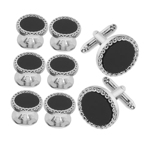 LIFKOME 8 Stück Teiliges Schwarze Herren Manschettenknöpfe und Runde Hemdknöpfe für Smoking Stilvolle Tuxedo Schmuckdekoration für Business Hochzeit und Formelle Anlässe von LIFKOME