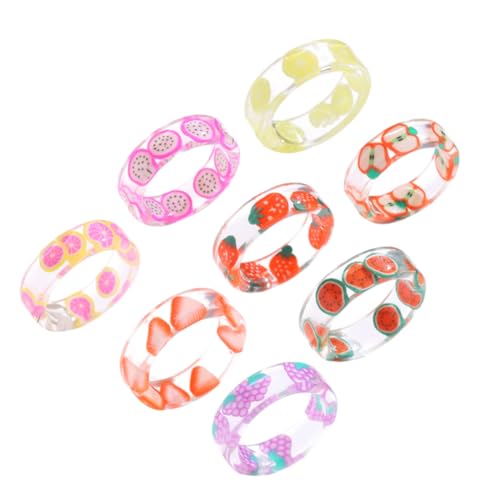 LIFKOME 8stücke Kreativer Damenring Mit Fruchtmuster Obstring Aus Harzmaterial Fingerring Für Frauen Damenschmuck Ring in Passender von LIFKOME