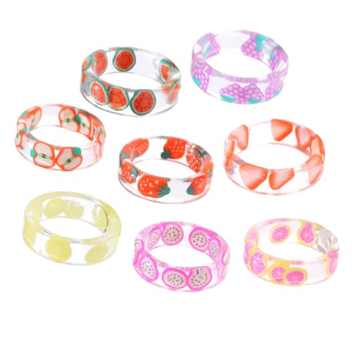 LIFKOME 8 Stück Kreative Obstring Harz Fingerring für Frauen Fruchtmuster Design und Leicht für Alltagsschmuck Damenring von LIFKOME