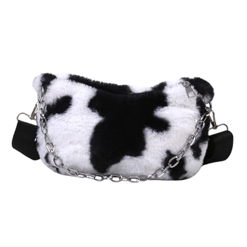 LIFKOME Achseltasche Mit Kuhmuster Schultertasche Aus Plüsch Reißverschlusstasche Für Damen Multifunktional von LIFKOME