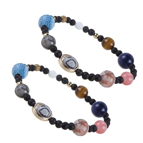 LIFKOME 2stücke Natursteinarmband Mit Planetenmotiven Elastischer Armreif Im Ethno-stil Perlenarmband Für Damen Und Herren Universumsdesign Für Geburtstagsgeschenke Und Andere Anlässe von LIFKOME