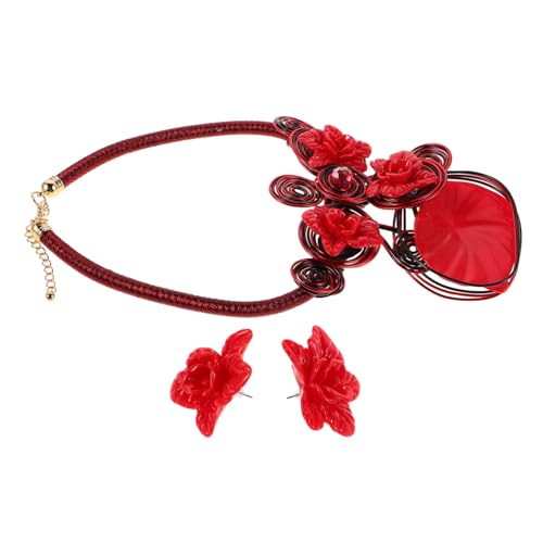 LIFKOME Auffälliges Schmuckset für Damen mit Handgefertigtem Aluminiumdraht und Roten Harzblumen Inklusive Statement-halskette und Passenden Ohrhängern für Party und Festliche Anlässe LIFKOME Auffälliges Schmuckset für Damen mit Handgefertigtem Aluminiumdraht und Roten Harzblumen Inklusive Statement-halskette und Passenden Ohrhängern für Party und Festliche Anlässe von LIFKOME
