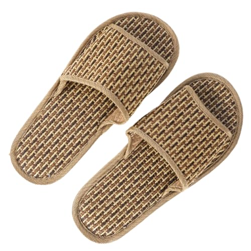 LIFKOME Bambus Slippers Offene Zehen Sommer Sandalen Leicht Atmungsaktiv Für Zuhause Strand Komfortable Geflochtene Hausschuhe von LIFKOME