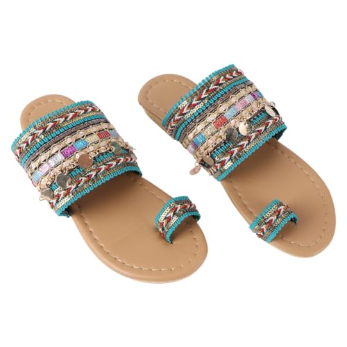 LIFKOME Boho Damen Sandalen Flach Sommer Schuhe Leicht Grün Rutschfest Bequem Für Strand Urlaub Pool Freizeit von LIFKOME