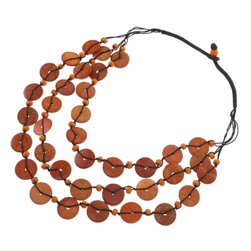 LIFKOME Boho Mehrschichtige Halskette Damen Ethnische Kokosnuss schale Schmuck mit Knopfperlen Handgefertigte Kurze Ketten Modisches Accessoire für Strand und Alltag Hellbraun von LIFKOME
