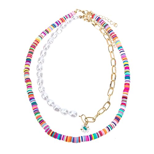 LIFKOME Boho Perlenkette Mehrlagig Bunte Schmuckstücke mit Softem Polymer Modischer Choker für Damen Sommerlich Leichte Halskette Elegantes für Frauen von LIFKOME