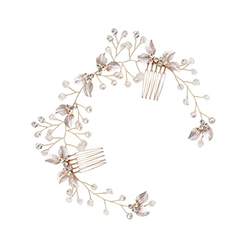 LIFKOME Braut Haarschmuck Goldfarbener Haarkamm mit Perlen und Blumen Handgefertigt Eleganter Hochzeitsschmuck für Braut und Festliche Anlässe von LIFKOME