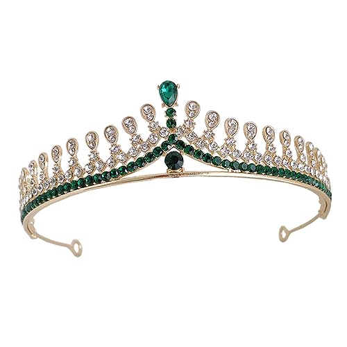 LIFKOME Brautkrone Haarschmuck mit Funkelnden Strasssteinen Elegant und Bequem Geeignet für Hochzeit Braut Brautjungfern und Festliche Anlässe Goldgrüner Haarschmuck für Damen und Mädchen von LIFKOME