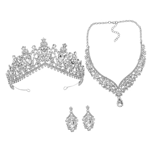 LIFKOME Brautschmuck Set mit Funkelnder Strass Krone Halskette und Ohrringen Modischer Schmuck für Damen Geeignet für Hochzeit Party und Festliche Anlässe von LIFKOME