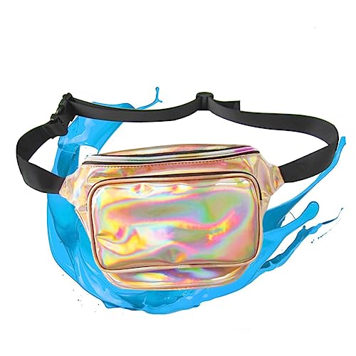 LIFKOME Hologramm-hüfttasche Damen Glänzend Neon-Bauchtasche Champagnergold Mit Hauptfach Und Zwei Vordertaschen Geeignet Für Reisen Konzerte Und Alltag von LIFKOME