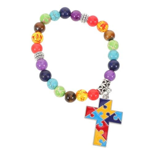 LIFKOME Buntes Steinperlenarmband mit Kreuzanhänger Unisex Armband Naturstein Elastisches Handgelenk Armband für Damen und Herren Modisches Accessoire für von LIFKOME
