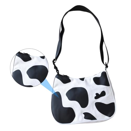 LIFKOME Canvas Tasche Damen mit Kuhmuster Langlebige Umhängetasche mit Verstellbarem Schultergurt Kreative Kleine Kuh Muster Beutel für Alltag Shopping und Arbeit Modische Weiße Schwarz von LIFKOME